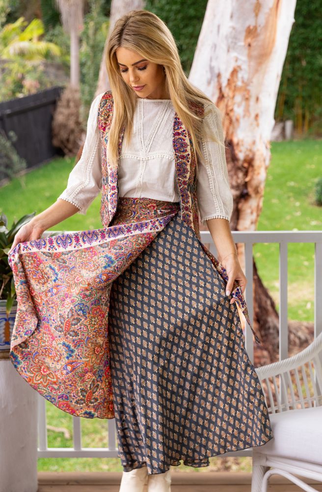 Shasha Wrap Skirt, Two Layers with Contrasting Indian Prints