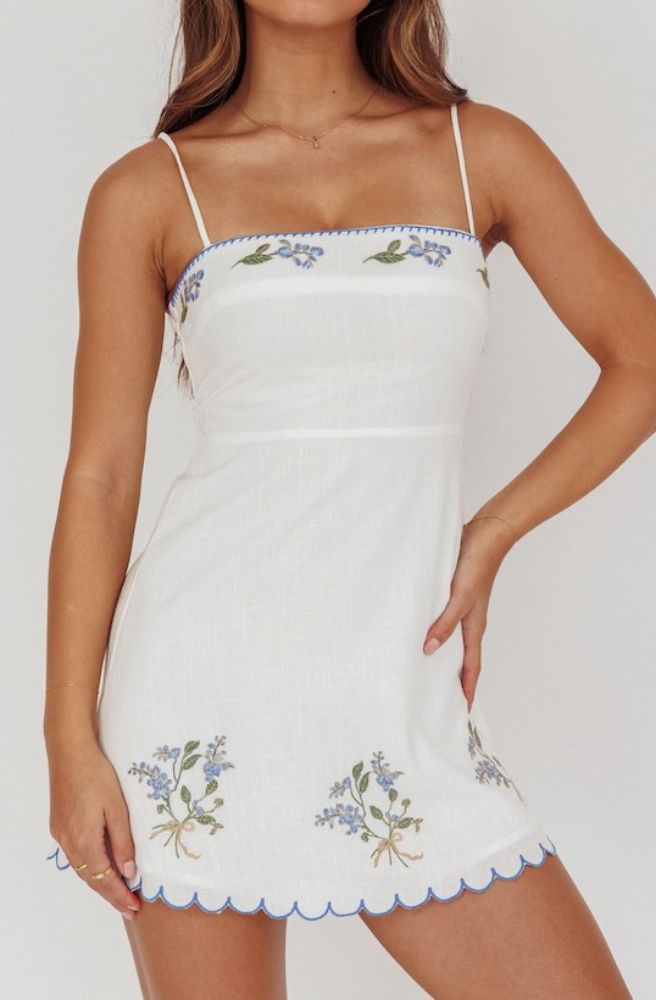 Sky Posy Mini Dress, Vintage Boho Chic Style Front View