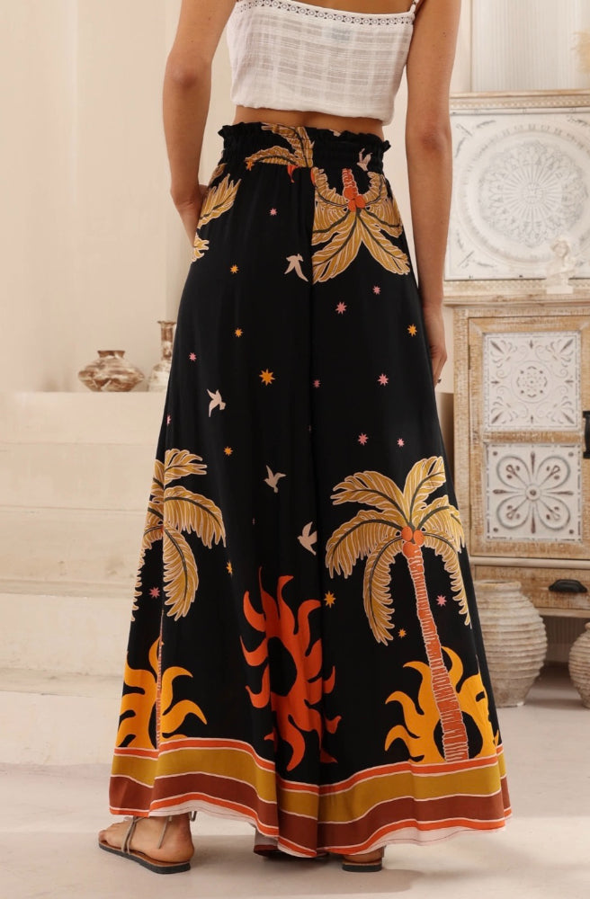 Sunspell Maxi Pants, Rear View, Night Sky, Sun Palm Tree Print