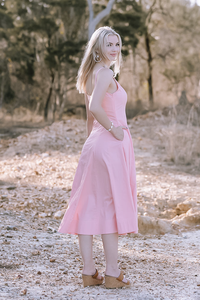 soft pink midi dress bohemian style