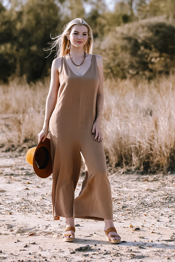 womens boho clothing australia midi jumpsuit mocha colour