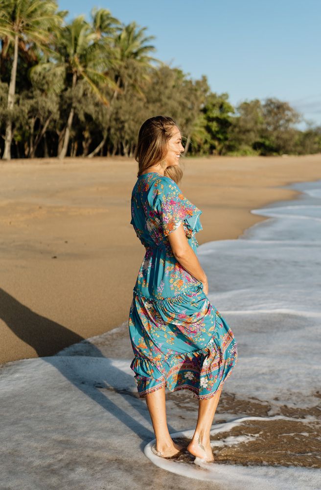 Teal Enchanted Forest Nicki Midi Dress, Side View