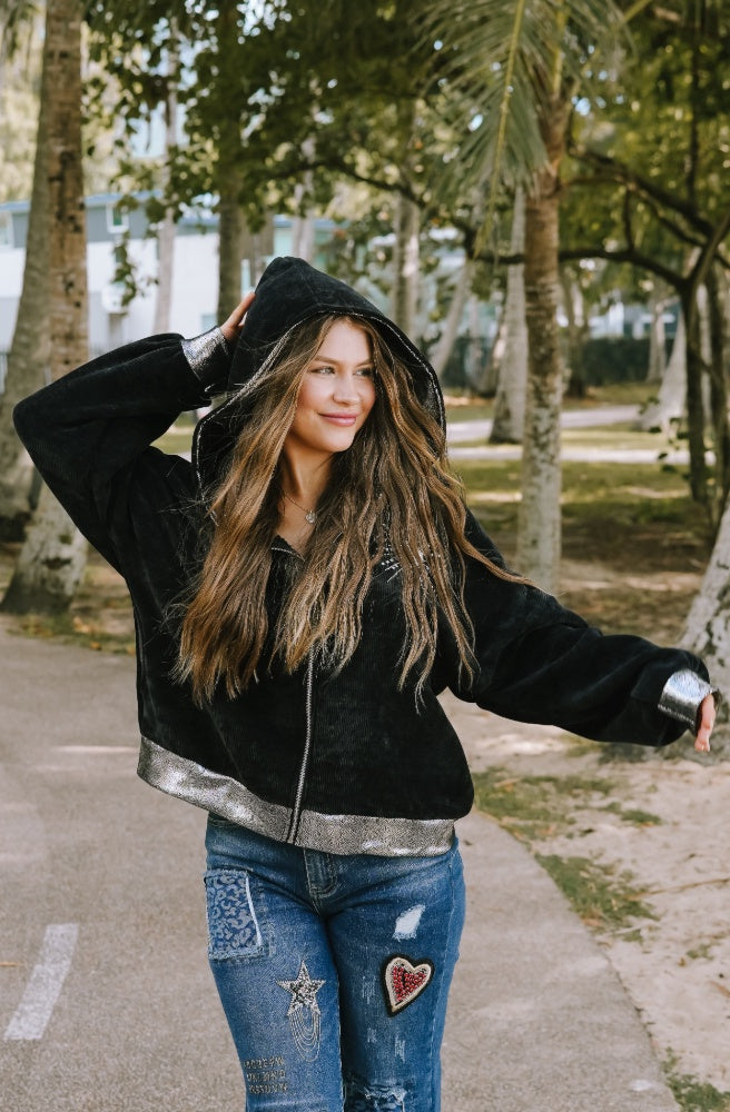Terra Hoodie Jumper Black, Black and Silver Colour