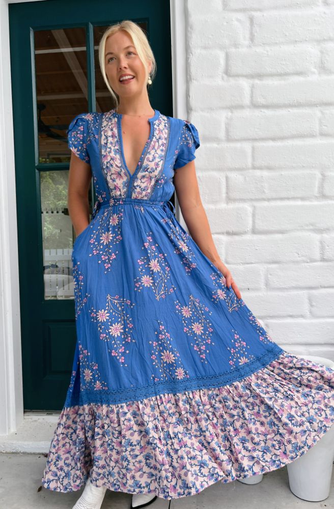 Jaase Mika Maxi Dress Hailee Print, Blue Pink Boho Floral Print