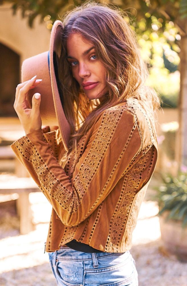 Jaase Jodi Jacket Tan, Faux Suede