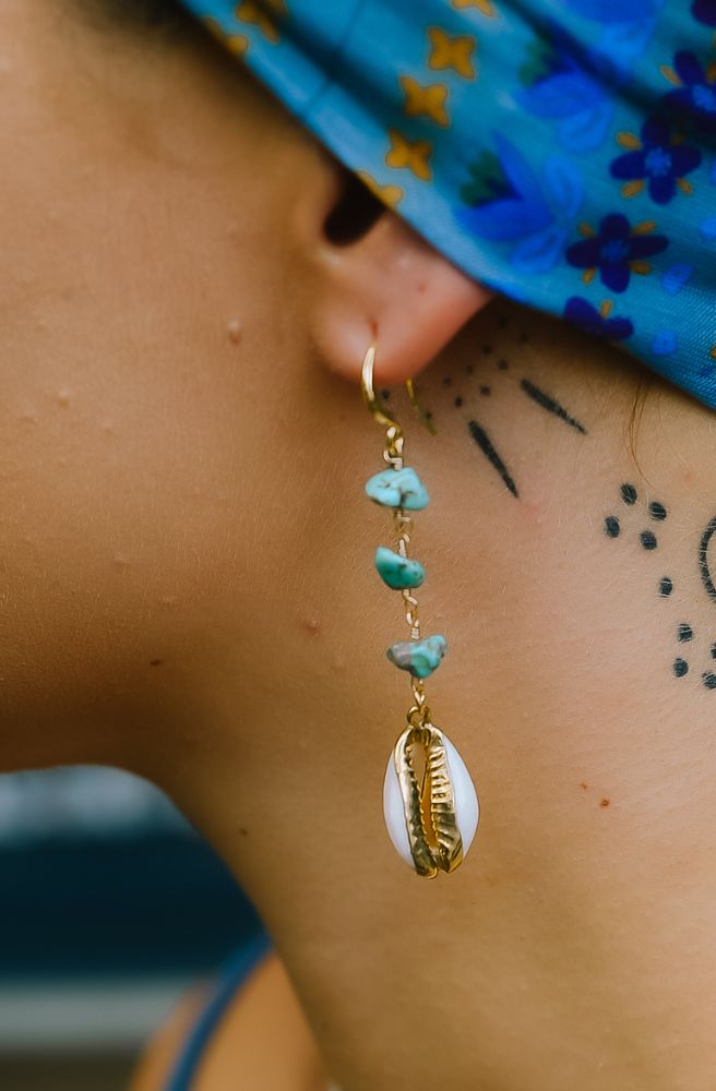 Cowrie Turq Earrings, Coastal Boho Style Jewellery