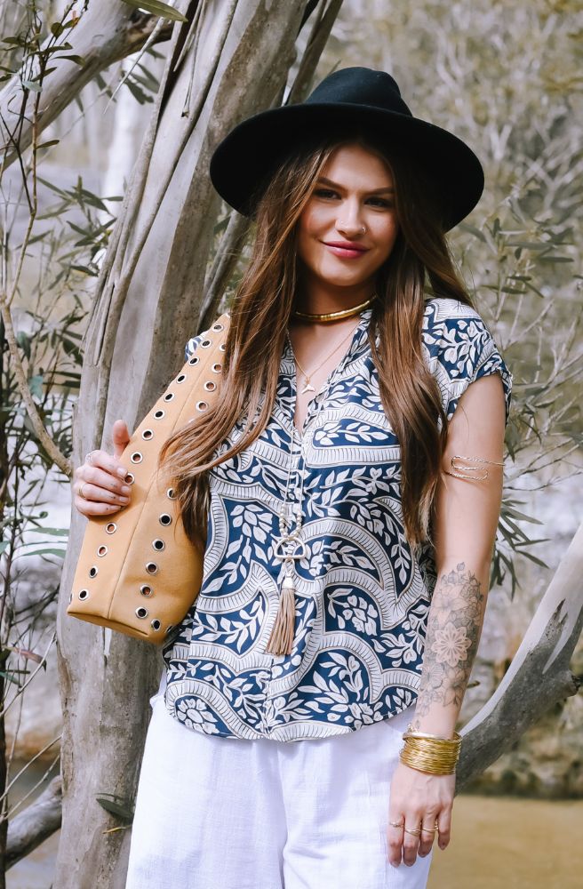 Leura Clare Top, Button Through Boho Style