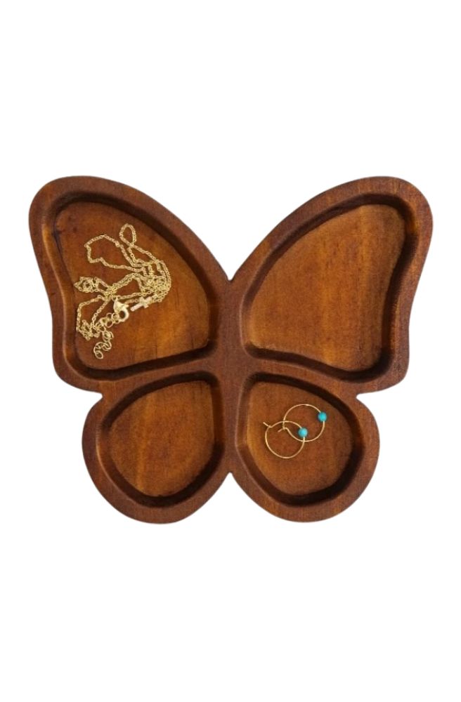 boho homewares jewellery holder wooden butterfly trinket