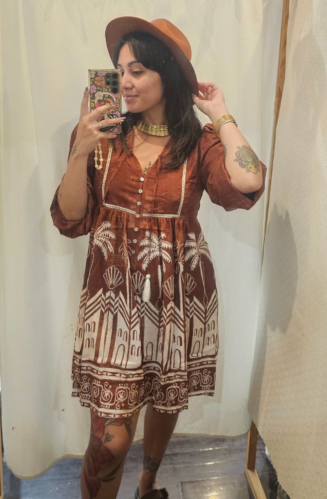 Sirocco Mini Dress, Boho Style Palm Print