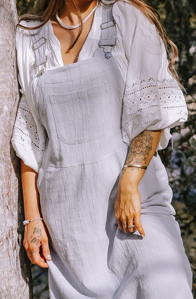 White Terra Bloom Blouse, Embroidered Detailing on Sleeves