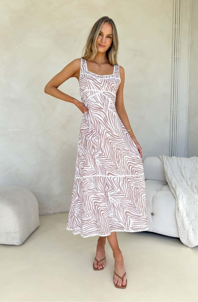 Zahara Print Stella Dress, Women's Boho Chic Midi Dress