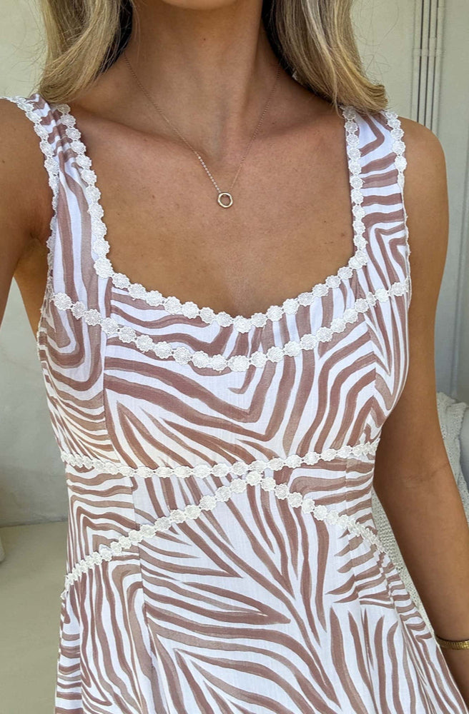 Zahara Print Stella Dress, Detail of Lace Trim on Bodice