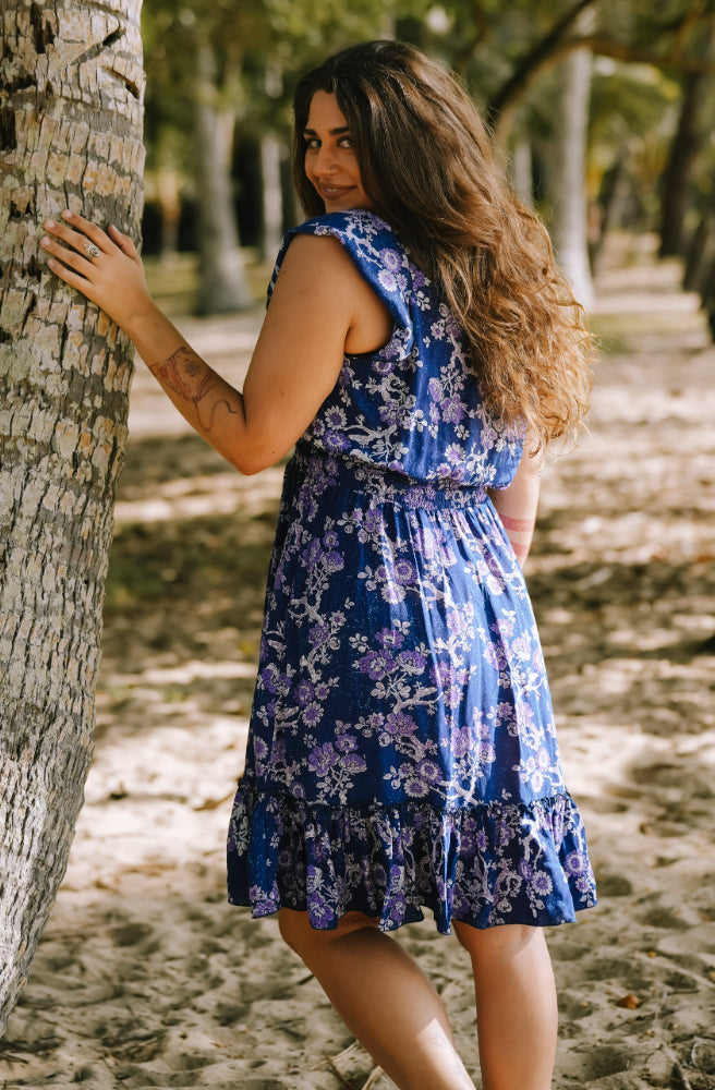 Zen Blossom Mini Dress, Rear View Ruffle Hem