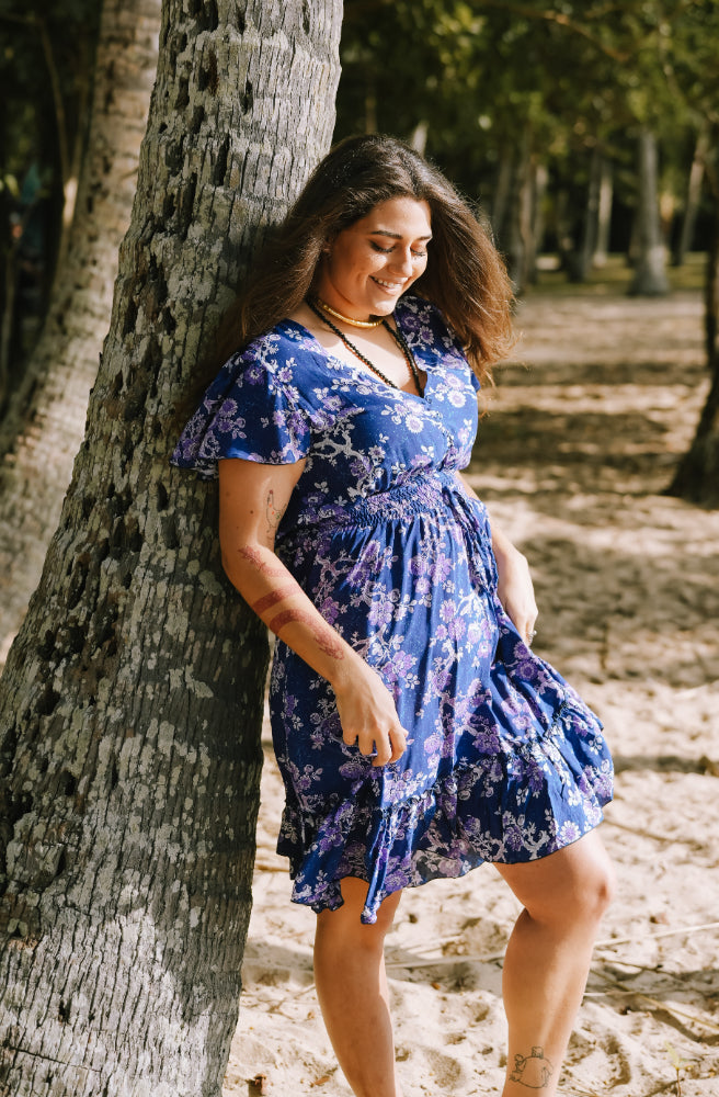 Zen Blossom Mini Dress, Buttons through the bust