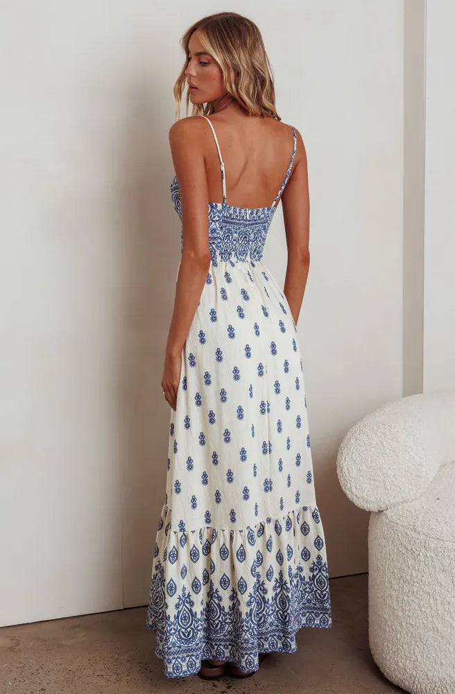 Azure Soul Maxi Dress blue print maxi dress back