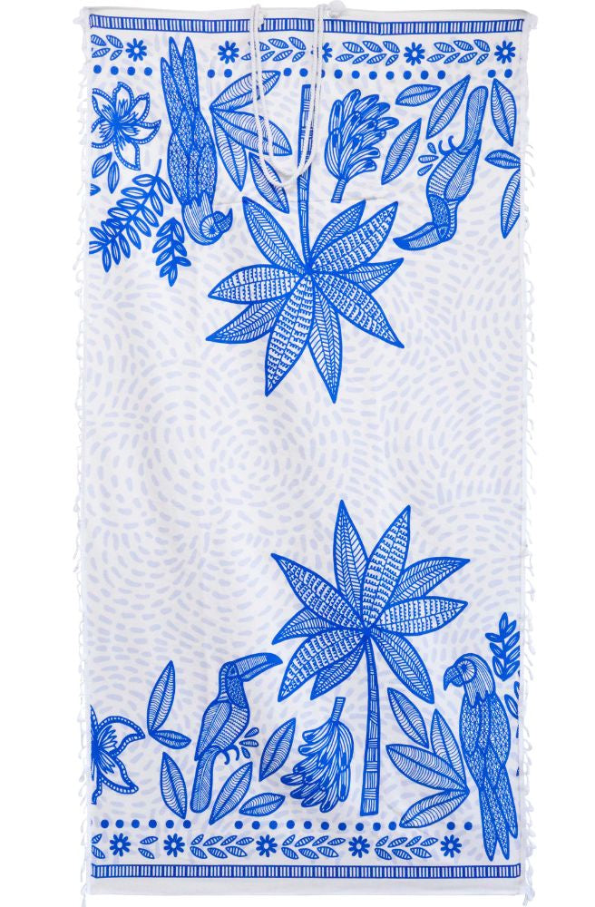 Tropicana beach towel blue palm and toucan print