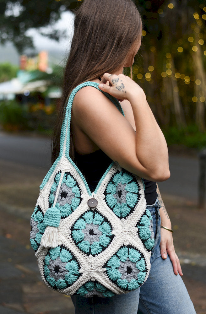 Blue Bloom Crochet Bag Front View