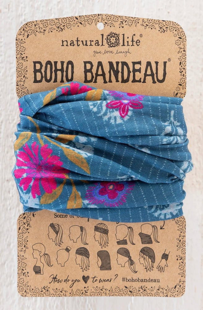 Boho Bandeau Blue Black Stamp Garden