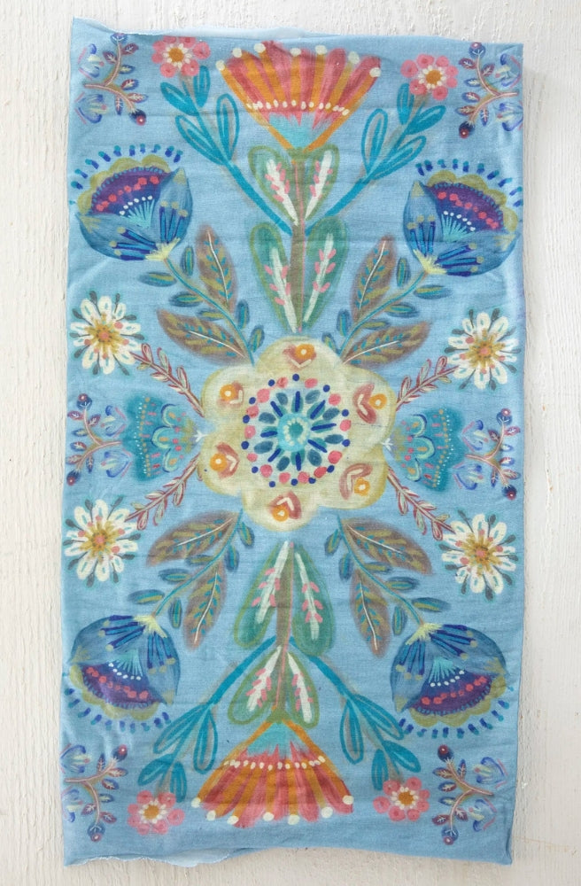 Boho Bandeau Blue Folk Garden versatile boho hair accessory in soft blue floral print