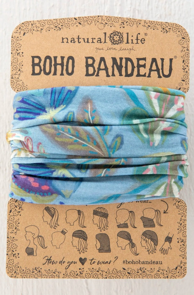 Boho Bandeau Blue Folk Garden botanical floral stretch headband