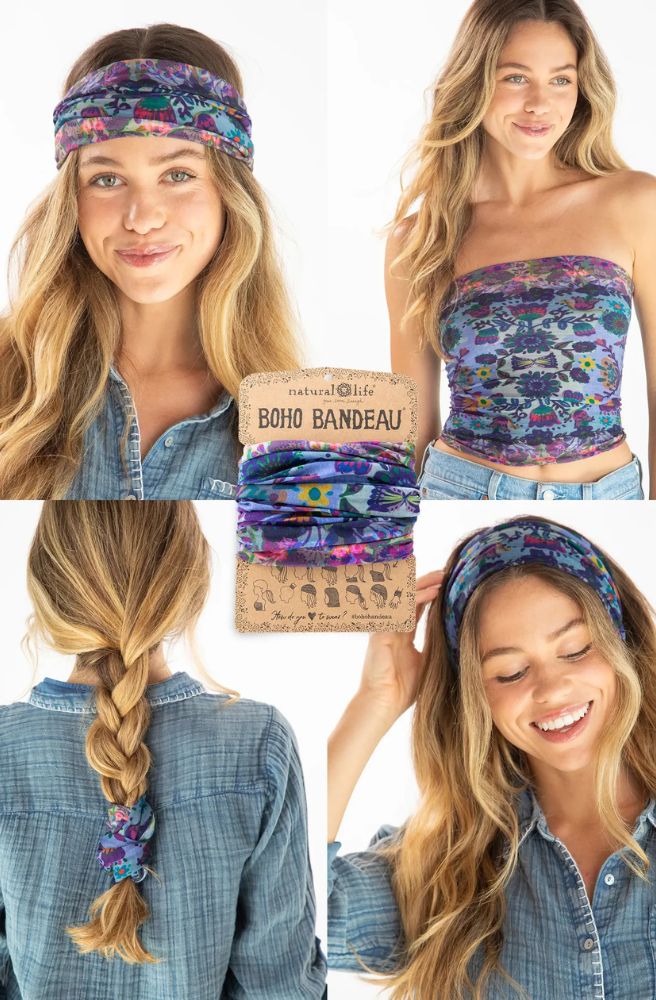 oho Bandeau Border Folk Garden soft stretch bandeau for everyday wear and travel