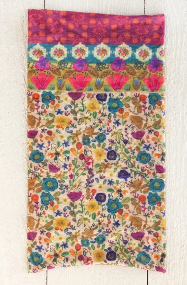 Cream floral Boho Bandeau with colourful patterned border, shown in multiple styling options