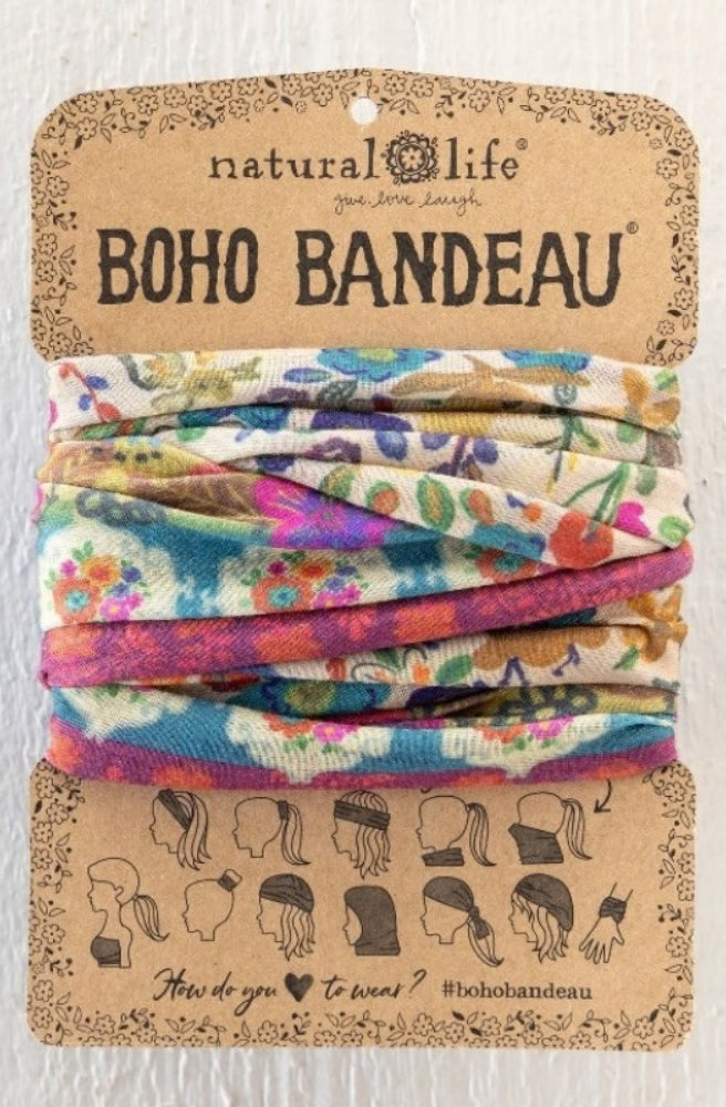 Boho Bandeau Cream Border with colourful floral print and patterned borders