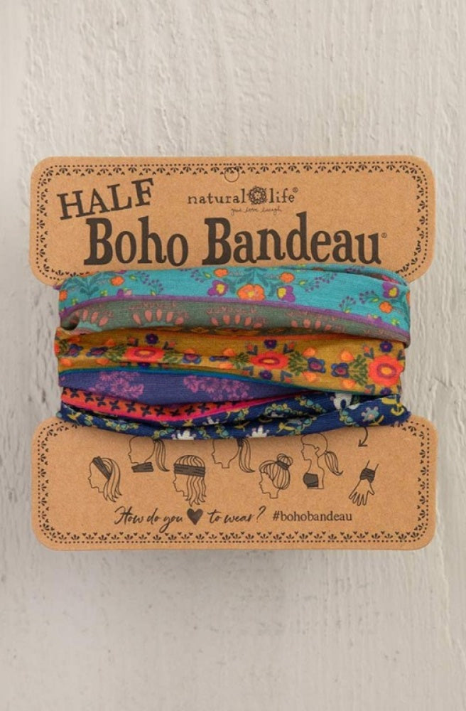 Boho Bandeau Half Navy Floral Border colourful floral stretch headband