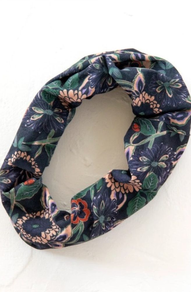 Boho Bandeau Half Navy Tan Dahlias