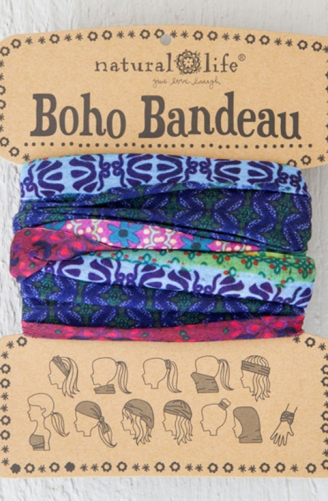 Boho Bandeau Multi Strip colourful stretch headband with geometric print