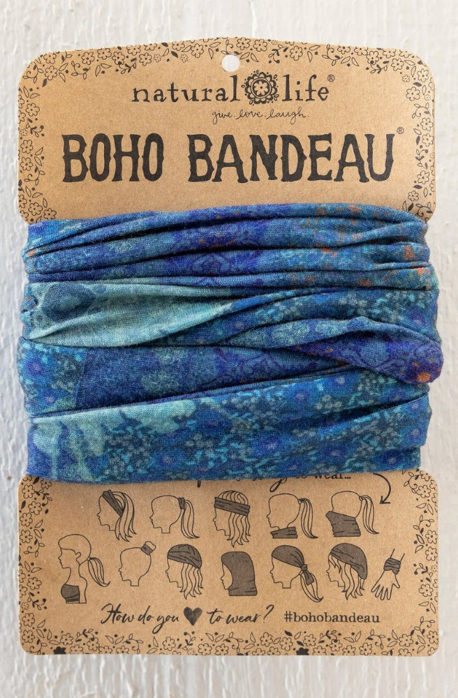 Boho Bandeau Navy Patchwork blue patchwork stretch headband