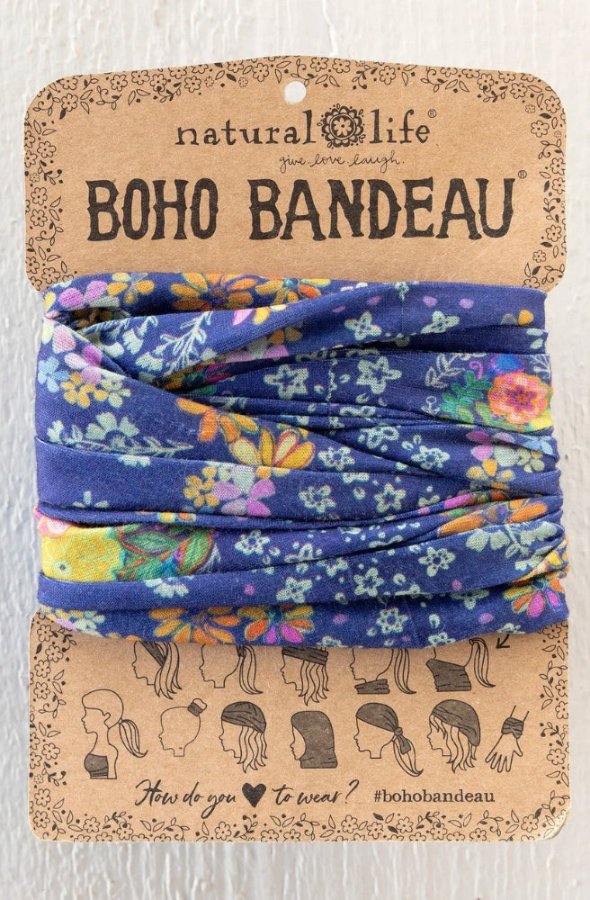 Boho Bandeau Navy Tropical Bandana tropical floral stretch headband