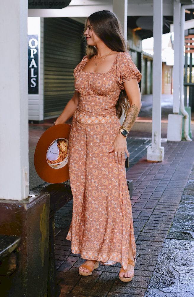 Brown Bayou Drifter Pants Maxi Length Front View