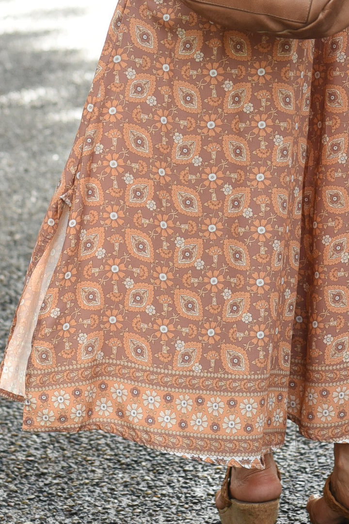 Brown Bayou Long Tube Top Close Up View