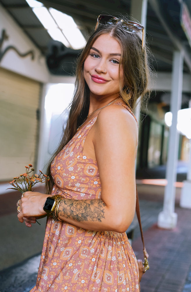 Brown Bayou Seeker Dress Close Up View