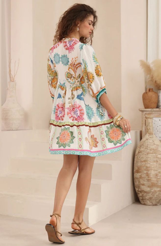 Calipso Bloom Babydoll Dress back view relaxed printed dress