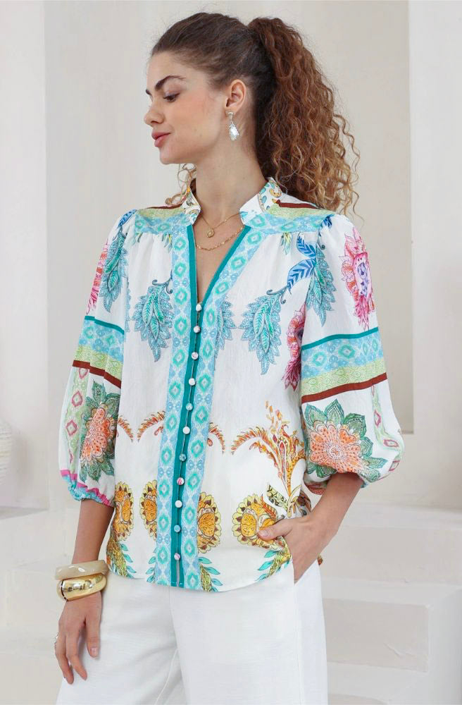 Calipso Bloom Half Sleeve Blouse