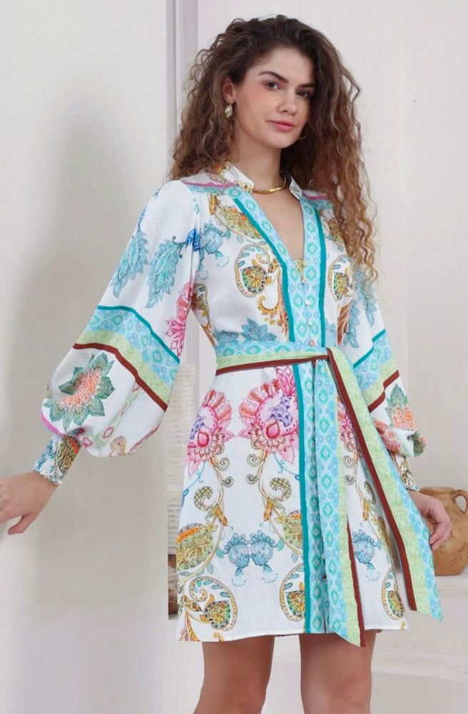 Calipso Bloom Long Sleeve Mini Dress