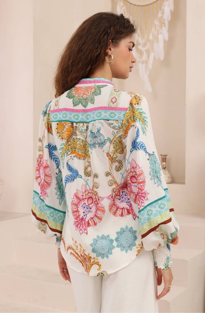 Calipso Bloom long sleeve top back view floral boho blouse