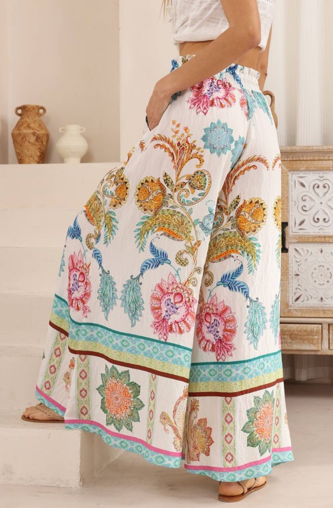 Calipso Bloom maxi pants back view elastic waist pants
