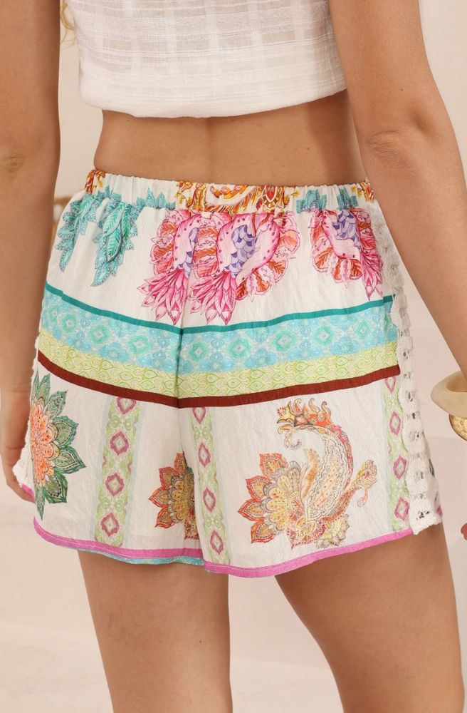 Calipso Bloom shorts back view relaxed fit floral shorts