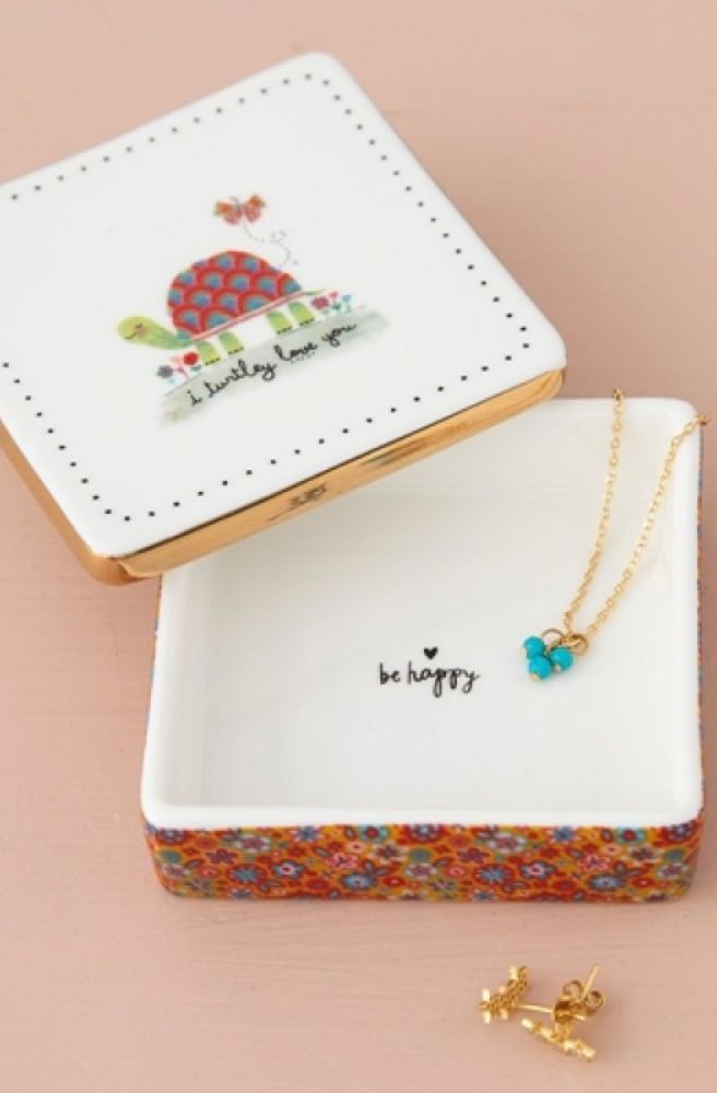 Ceramic Trinket Box Turtley Love with turtle artwork and matching ceramic lid