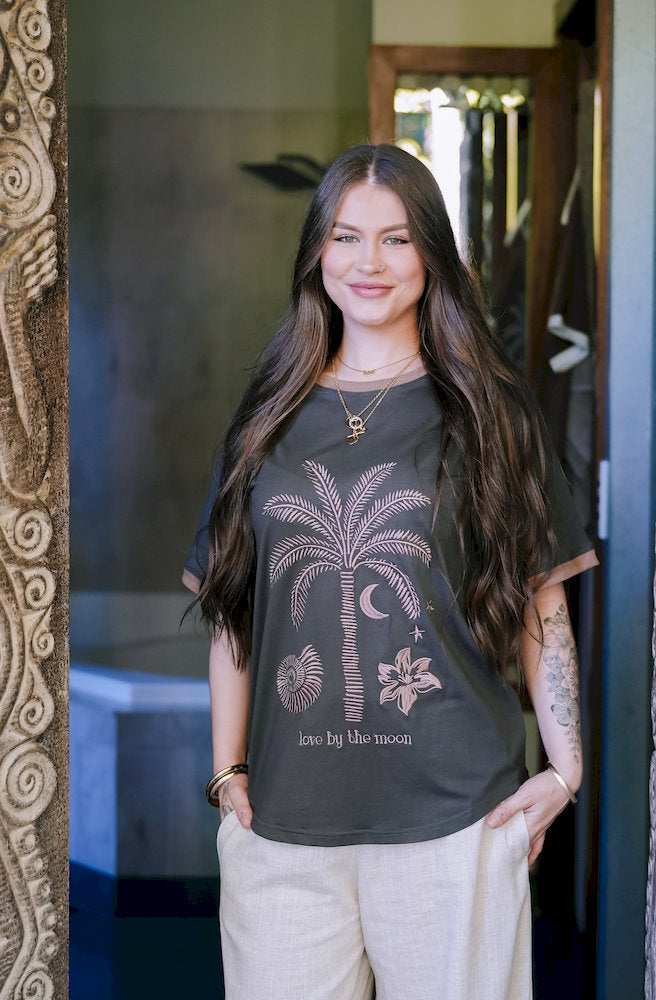 Charcoal Palm Tee fitted graphic t-shirt with celestial palm artwork and relaxed styling