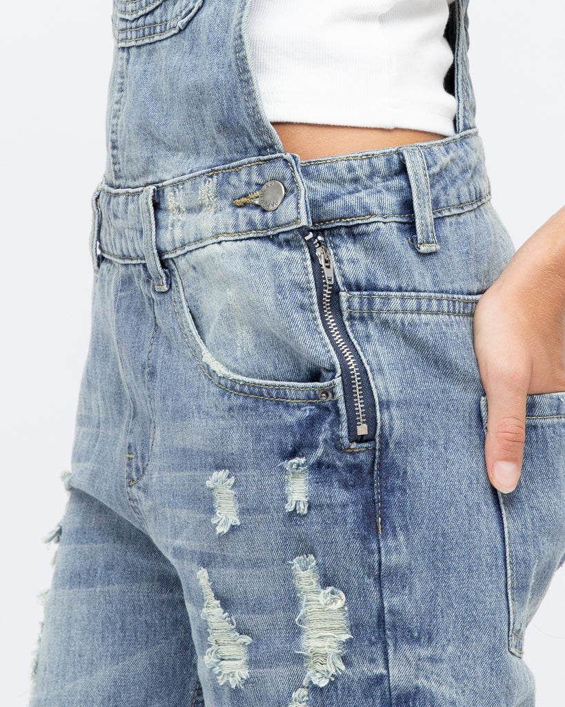 Classic Denim Overalls Close Up View