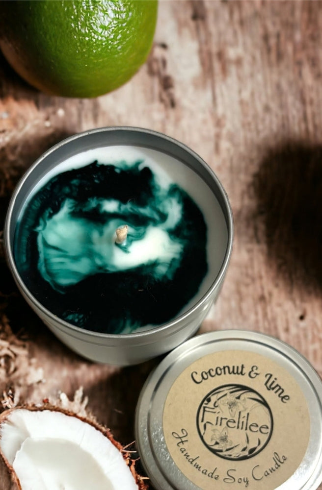 Handmade Australian Coconut & Lime soy candle with tropical citrus fragrance and creamy coconut notes.