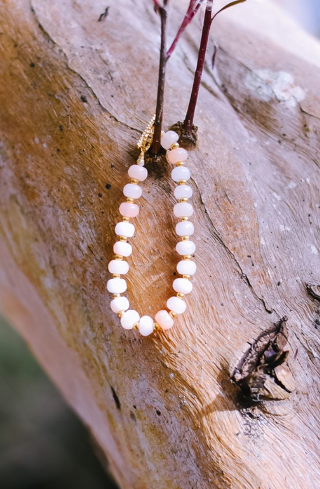 boho jewellery australia gemstone bracelet peach morgonite beads