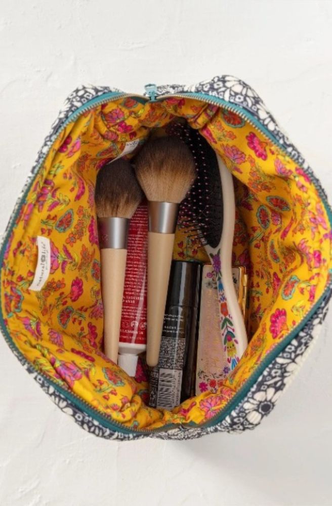 Embroidered Cosmetic Pouch Cream Love