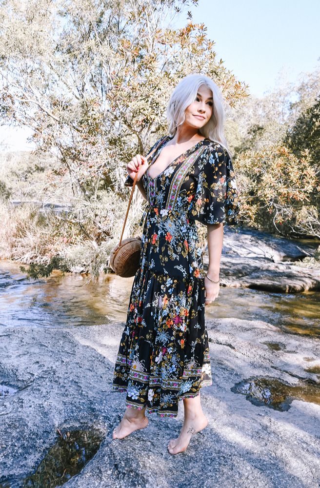 Enchanted Forest Nicki Midi Dress, Side Angled View