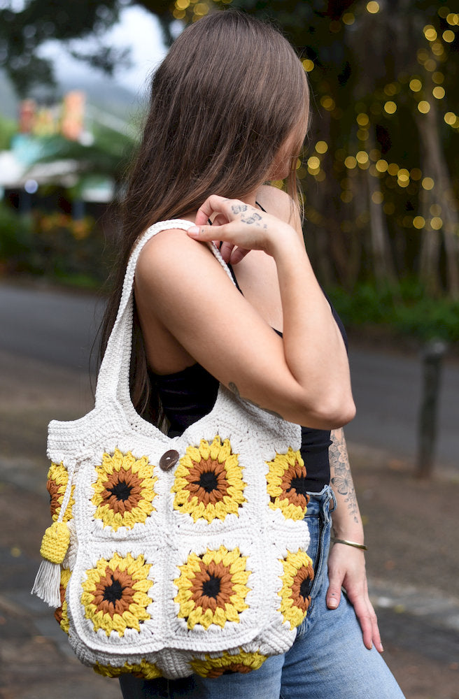 Honey Sun Crochet Bag Handmade Sunflower Boho Bag