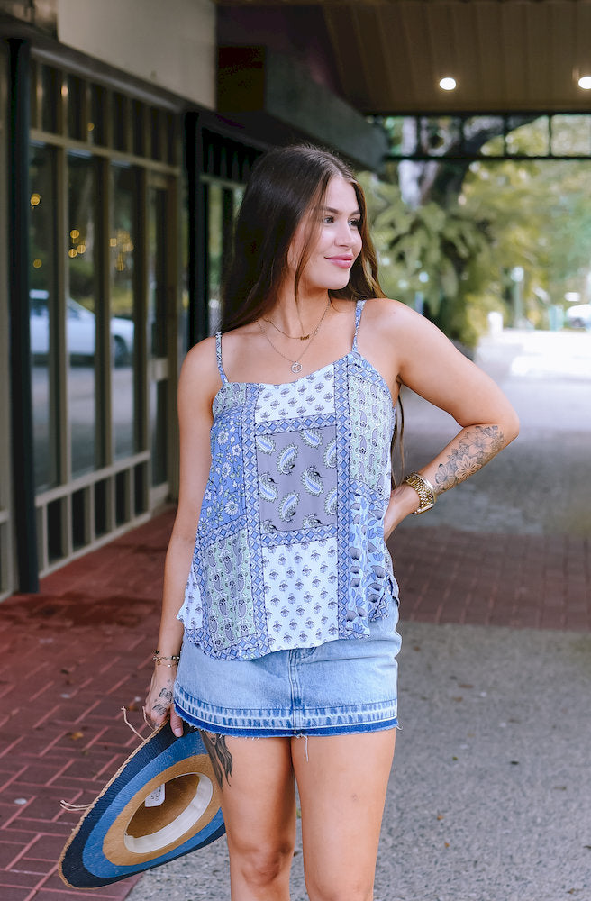 Indigo Mosaic Kelly Singlet Front View